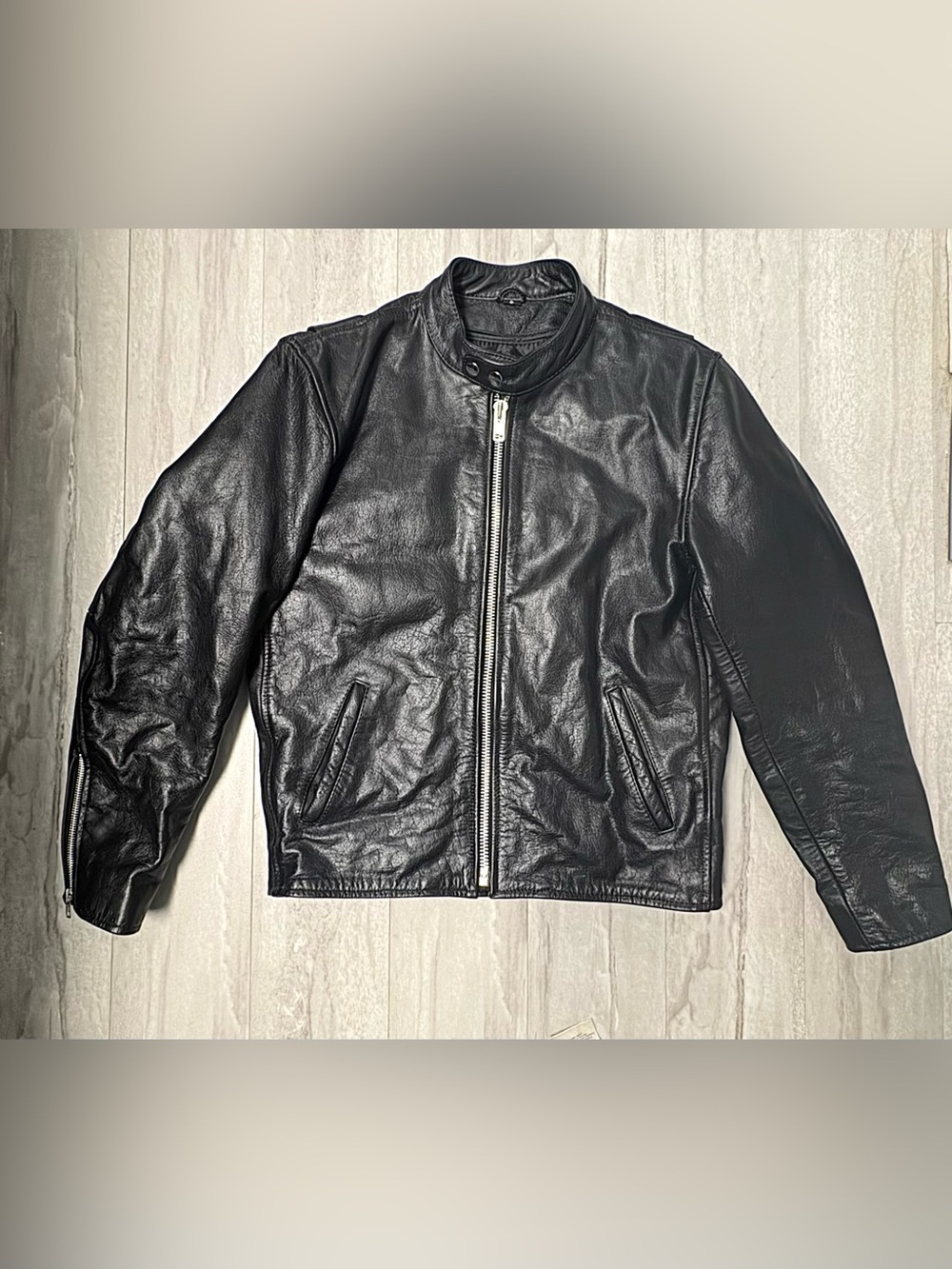 Xelement Men's Black Leather Motorcycle Jacket Cafe Racer Biker Riding Small S